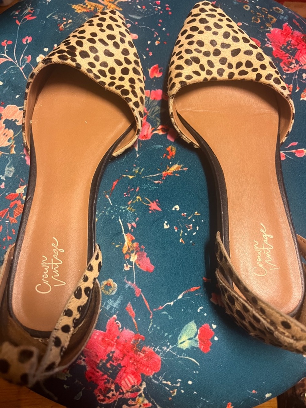 Crown Vintage Leopard Print Pointed D'Orsay Flats - Tan/Black